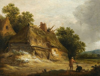 एक झोपड़ी से पहले सड़क से गुजरते हुए दो आंकड़े द्वारा Roelof Jansz van Vries