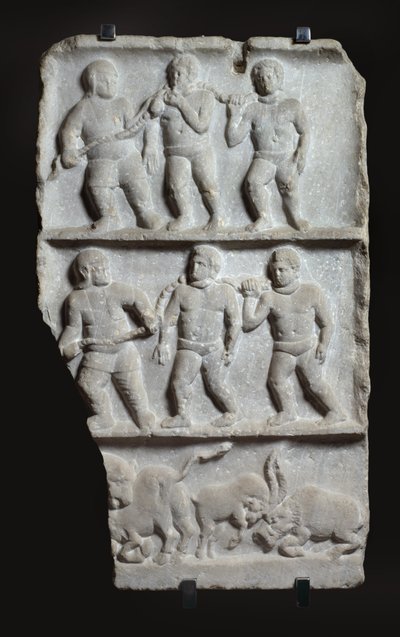 3 रजिस्टरों के साथ संगमरमर की राहत: जंजीरों और जानवरों में दास, c.200 ईस्वी (संगमरमर) द्वारा उपन्यास