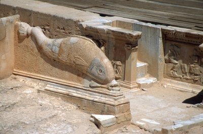 रोमन रंगमंच के मंच के सामने डॉल्फिन की राहत नक्काशी (फोटो) द्वारा उपन्यास