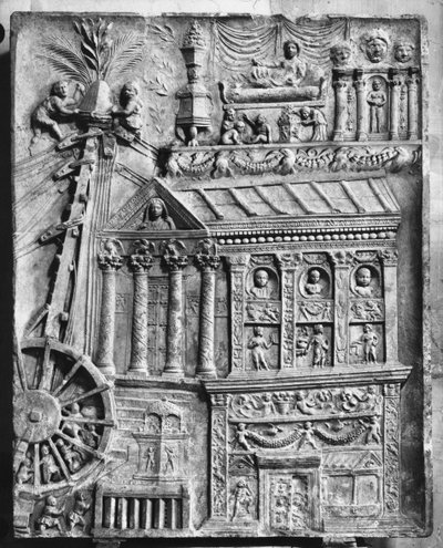 एक चरखी को दर्शाती राहत, 01 वीं सदी के अंत में (पत्थर) (b/w फोटो) द्वारा उपन्यास