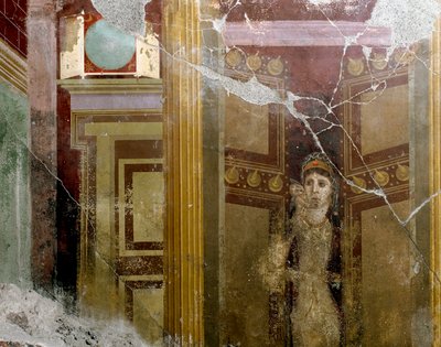 रोमन कला: "" एक दरवाजे के प्रवेश द्वार में एक महिला का पोर्ट्रेट "" फैबियो रूफो (मार्कस फैबियस रूफस) पहली शताब्दी ईस्वी द्वारा विला के एक फ्रेस्को का विवरण। पोम्पेई, इटली द्वारा उपन्यास
