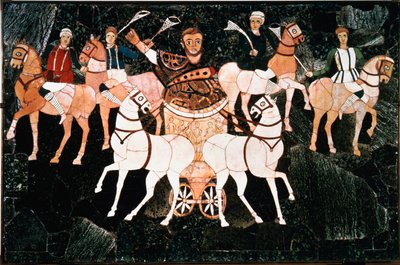रोमन कौंसल Iulius Annius Bassus 4 वीं शताब्दी से डेटिंग सेक्टाइल ओपस प्लेट के एक विस्तृत चतुर्भुज पर प्रतिनिधित्व करता है। जूनियस बासस का बेसिलिका (बेसिलिका इयूनी बस्सी), रोम में एस्क्विलिन। कंज़र्वेटरी संग्रहालय, रोम में संरक्षित करें द्वारा उपन्यास