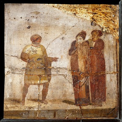 रंगमंच का दृश्य। Pompei की साइट से फ्रेस्को द्वारा उपन्यास