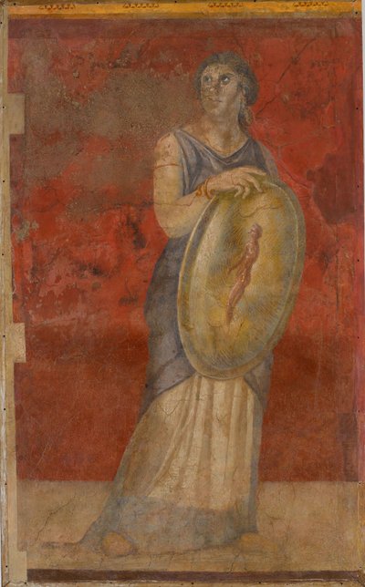 एक ढाल पकड़े महिला खड़ी है, c.50–40 ई.पू. द्वारा रोमन रिपब्लिकन काल