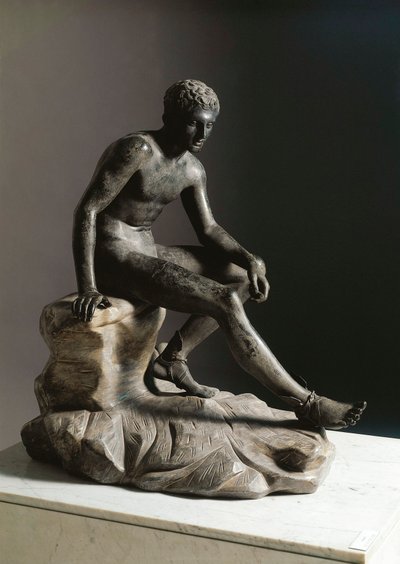 लिसिप्पे द्वारा ग्रीक मूल के बाद बाकी हर्मीस रोमन कांस्य मूर्तिकला। Ercolano (Herculaneum) मंद से। 105 सेमी नेपल्स, म्यूजियो आर्कियोलॉजिको नाजियोनेल द्वारा रोमन रोमन
