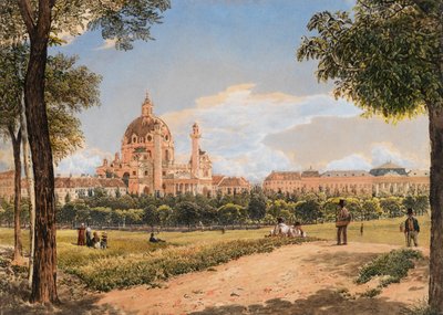1831 में वियना में सेंट चार्ल्स चर्च और पॉलिटेक्निक संस्थान का दृश्य। द्वारा ऑल्ट के रूडोल्फ