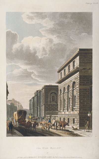 ओल्ड बेली का दृश्य, उत्तर की ओर, सिटी ऑफ़ लंदन, 1814 द्वारा रूडोल्फ एकरमैन