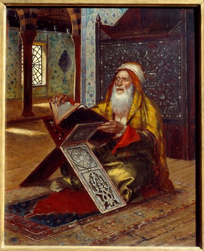 डेस्क कुरान पढ़ने वाला एक इमाम। रूडोल्फ (या रूडोल्फ) अर्न्स्ट (1854-1932) द्वारा पेंटिंग 19 वीं सदी के नैनटेस, मुसी डेस बीक्स आर्ट्स द्वारा रूडोल्फ अर्न्स्ट