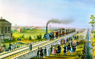 1830 के दशक में सेंट पीटर्सबर्ग से पावलोवस्क, रूस के लिए पहली रेलवे लाइन खोलना। द्वारा रूसी मास्टर
