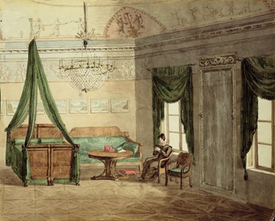 नव-शास्त्रीय बेडचैबर, 1819 (कागज पर wc) द्वारा रूसी स्कूल
