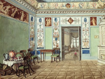 नव-शास्त्रीय Etruscan नाश्ता कक्ष, 1820 (कागज पर wc) द्वारा रूसी स्कूल