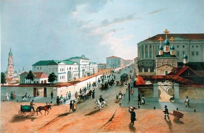 मॉस्को में इंपीरियल पोस्ट ऑफिस, 1840 के दशक में ए। मुलर द्वारा उत्कीर्ण किया गया था द्वारा रूसी स्कूल