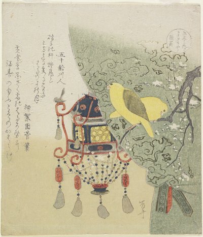 ब्राइट येलो कैनरी बर्ड, c.1820 (कलर वुडब्लॉक प्रिंट) द्वारा रयुरुक्यो शिनसाई