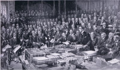 3 अगस्त 1914 को संसद के इतिहास की सबसे महत्वपूर्ण घटनाओं में से एक, वेवर्ली बुक कंपनी लिमिटेड, c.1940 द्वारा प्रकाशित ब्रिटिश लोगों के कैसल्स इतिहास से द्वारा एस बेग