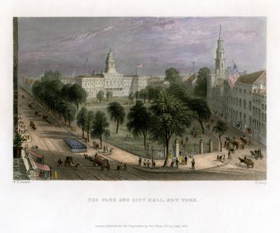 द पार्क एंड सिटी हॉल, न्यूयॉर्क, यूएसए, 1838। द्वारा एस लेसी
