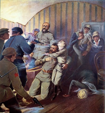 ज़ार निकोलस II (1868-1918) और उनके परिवार का येकटेरिनबर्ग में 17 जुलाई, 1918 को H. de Weindel, 1923-24 द्वारा Histoire des Soviets से शोषण द्वारा एस। सरमत