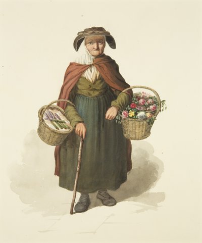 ओल्ड किंग्सवुड फ्लावर सेलर, c.1828 (कागज पर पेंसिल और वॉटरकलर) द्वारा एस या डीए पीटर्स