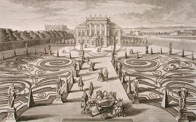 ऑस्ट्रियाई घर और उद्यान, जोहान अगस्त कोर्विनस (1683-1738) द्वारा उकेरा गया, प्रकाशित c.1730-40 (उत्कीर्णन) द्वारा सालोमन (बाद में) छोटा सा