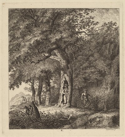एक अप्सरा और एक व्यंग्य के साथ वुडेड लैंडस्केप, 1764। द्वारा सॉलोमन गेसनर