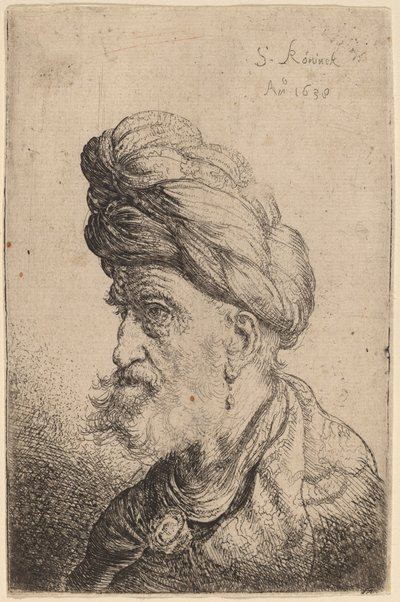 बाईं ओर पगड़ी वाले एक व्यक्ति की प्रतिमा द्वारा Salomon Koninck