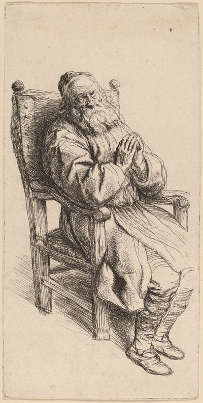 बूढ़ा आदमी कुर्सी पर सो रहा है द्वारा Salomon Koninck