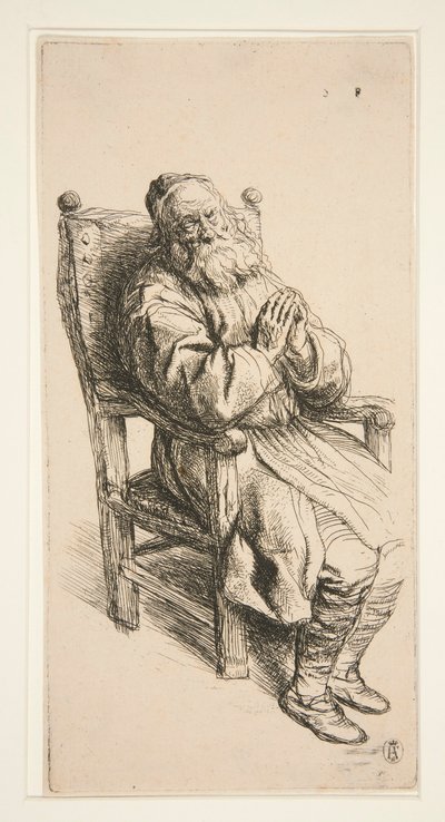 बूढ़ा आदमी आरामकुर्सी पर सो रहा है द्वारा Salomon Koninck