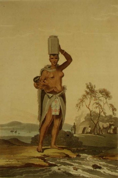 एक अफ्रीकी महिला, थॉमस मेडलैंड (1755-1823) 1806 (एक्वाटिंट) द्वारा उत्कीर्ण जॉन बैरो (1764-1848) द्वारा 'ए वॉयज टू कोचीनिन' से प्लेट 17 द्वारा सैमुअल (बाद) डेनियल