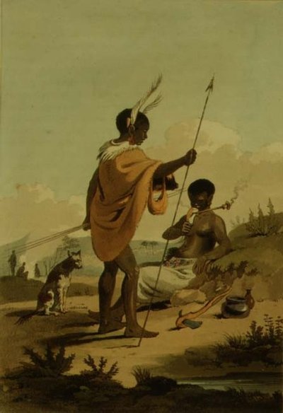 जॉन बैरो (1764-1848) द्वारा 'ए वॉयज टू कोचीनीना' से बुशुआना मैन एंड वुमन, प्लेट 19 विलियम अलेक्जेंडर द्वारा तैयार (1767-1816) थॉमस मेडलैंड द्वारा उकेरा गया (1755-1823) 1806 (एक्वाटिंट) द्वारा सैमुअल (बाद) डेनियल