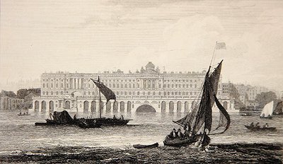 टेम्स नदी से समरसेट हाउस का दृश्य, डब्ल्यूबी कुक (1778-1855) 1814 (उत्कीर्णन) द्वारा उकेरा गया द्वारा सैमुअल (बाद में) ओवेन
