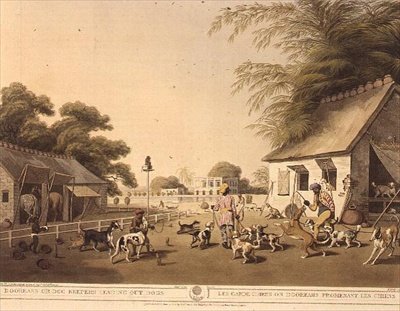 सैमुअल हॉवेट (1756-1822), पब द्वारा ओरिएंटल फील्ड स्पोर्ट्स से `डूरियाह या डॉग कीपर्स लीडिंग आउट डॉग्स'। एडवर्ड ओरमे द्वारा द्वारा सैमुअल होवेट