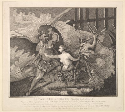 शैतान, पाप और मृत्यु स्वर्ग खोया, पुस्तक II, 1 मई, 1788। द्वारा सैमुअल आयरलैंड
