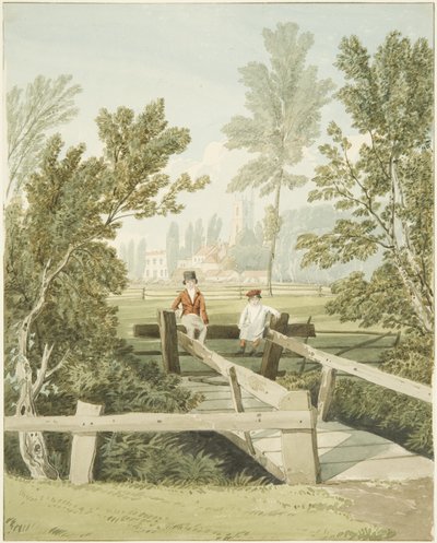 ब्रिस्लिंगटन ब्रूक में एक स्टाइल पर दो लड़के, c.1824 (कागज पर पेंसिल और वॉटरकलर) द्वारा सैमुअल जैक्सन