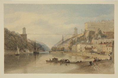 हॉटवेल में एवन पर देखें: प्रस्तावित सस्पेंशन ब्रिज, c.1836 (कागज पर पेंसिल और वॉटरकलर) द्वारा सैमुअल जैक्सन