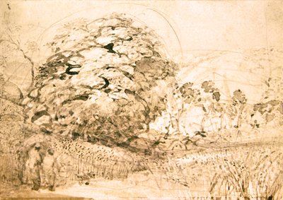 एक मकई के खेत के माध्यम से पथ, c.1832-33 (कागज पर जल रंग) द्वारा सैमुअल पामर