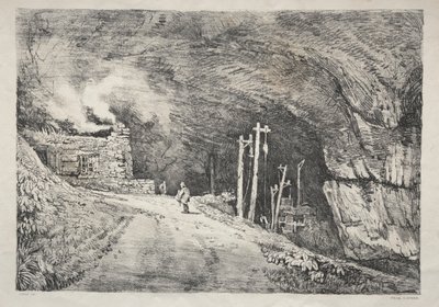 इंग्लैंड के उत्तर में प्राचीन इमारतों और ग्रामीण कॉटेज की एक श्रृंखला: पीक कैवर्न, 1821। द्वारा सैमुअल प्राउट