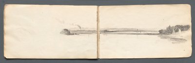 स्केचबुक: सेलबोट्स के साथ लैंडस्केप, 1814। द्वारा सैमुअल प्राउट