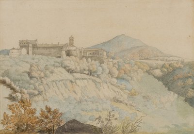 Grotta Ferrata का कान्वेंट, प्राचीन टस्कुलम, इटली, c.1805 (कागज पर पेंसिल और wc) द्वारा सैमुअल वुडफोर्ड