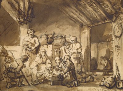चरवाहों की आराधना, c.1646 (कागज पर कलम और ब्रश और पेंसिल) द्वारा सैमुअल वैन हुगस्ट्रेटन