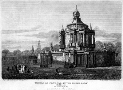 कॉनकॉर्ड का मंदिर, ग्रीन पार्क, वेस्टमिंस्टर, लंदन, 1814। द्वारा रेत