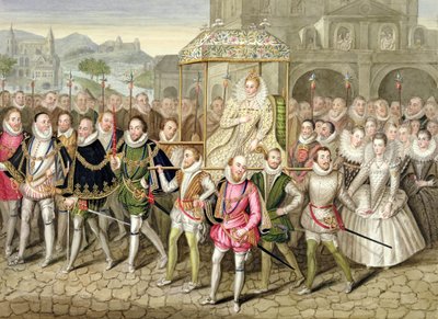 18 में प्रकाशित शेरबोर्न कैसल में रॉबर्ट पीक (c.1592-1667) को एक तेल के लिए जिम्मेदार ठहराए जाने के बाद &39;क्वीन एलिजाबेथ के संस्मरणों&39; से रानी एलिजाबेथ प्रथम ने अपने कोर्टियर्स (c.160003) के साथ जुलूस निकाला। द्वारा एसेक्स की सारा काउंटेस