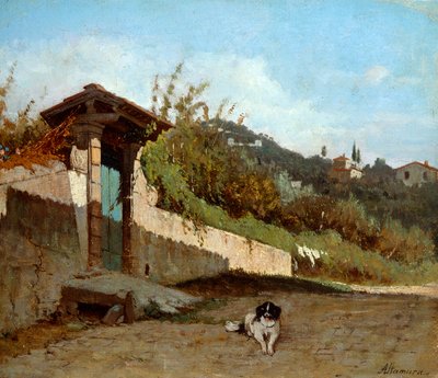 टस्कन विला का पोर्टिको, फ्रांसेस्को सेवरियो अल्तामुरा द्वारा (1826-1897), कैनवास पर तेल, 23x27 सेमी। द्वारा सेवरियो अल्तमुरा