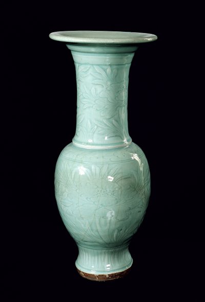 सेलाडॉन चमकता हुआ फूलदान, युआन राजवंश (1260-1368) (सिरेमिक) द्वारा स्कूल चीनी