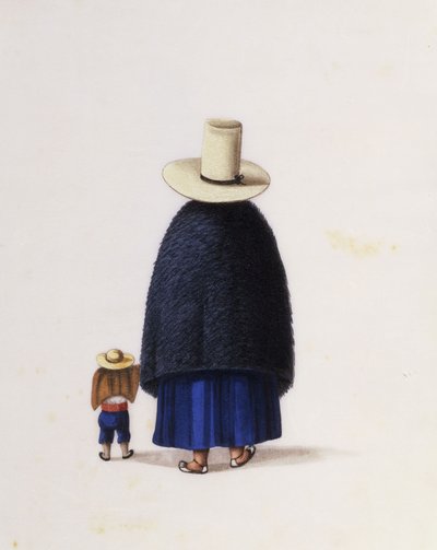 माँ और बच्चे, c.1860 (चावल के कागज पर पानी के रंग) द्वारा स्कूल चीनी