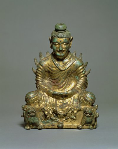 ज्वलंत कंधों के साथ बैठा बुद्ध, चीनी छह राजवंश काल, उत्तरी वी वंश, तीसरी-पांचवीं शताब्दी (कांस्य) द्वारा स्कूल चीनी