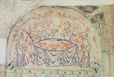 कॉटन एमएस टिबेरियस सी VI f.5v एक कैलेंडर से पर्व दृश्य, 11वीं शताब्दी की तीसरी तिमाही से 12वीं शताब्दी का दूसरा भाग (चर्मपत्र) द्वारा स्कूल की अंग्रेजी