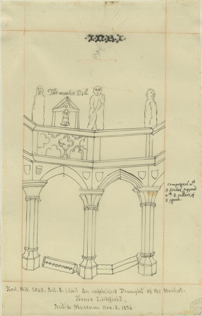 लिचफील्ड - मार्केट प्लेस: ट्रेसिंग, 3 नवंबर 1836 (ड्राइंग) द्वारा स्कूल की अंग्रेजी