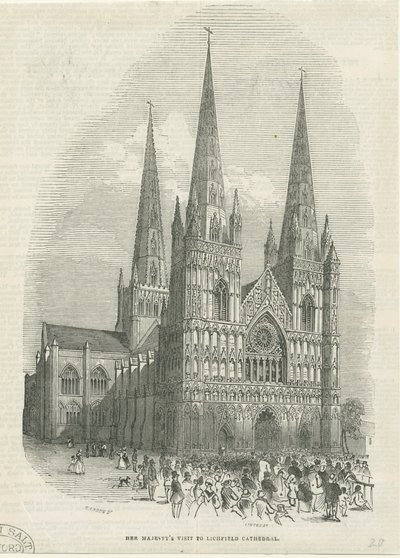 लिचफील्ड कैथेड्रल - वेस्ट फ्रंट: वुडकट उत्कीर्णन, एनडी [1843] (प्रिंट) द्वारा स्कूल की अंग्रेजी