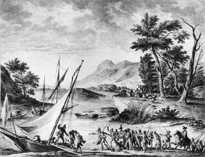 फ्रांसीसी क्रांति: 25 जुलाई 1793 को नोवेट में फ्रांसीसी राजदूत चार्ल्स लुई ह्यूगेट डी सेमोनविले (1759-1839) और ह्यूग्स बर्नार्ड मारेट (1763-1839) की गिरफ्तारी। डुप्लेसी - बर्टॉक्स द्वारा उत्कीर्णन और ड्राइंग। पेरिस, इंस्टीट्यूट ऑफ हिस्ट्री ऑफ रेवोल्यूज का  द्वारा स्कूल फ्रेंच