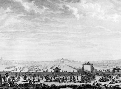 फ्रांसीसी क्रांति: मार्च फील्ड के सैन्य सैनिक 12 जुलाई 1789 को प्लेस लुई XV के लिए रवाना हुए, पेरिस, क्रांति के इतिहास संस्थान का पुस्तकालय द्वारा स्कूल फ्रेंच