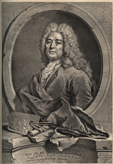 निकोलस डी लार्गिलियरे (लार्गिलियर) (1656-1746) का पोर्ट्रेट फ्रांसीसी चित्रकार ड्यूपिस द्वारा गूउसलेन द्वारा पेंटिंग के बाद उत्कीर्ण द्वारा स्कूल फ्रेंच